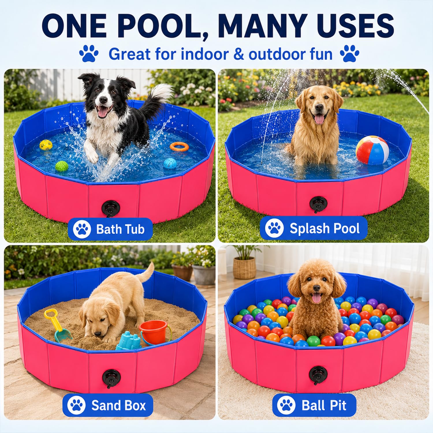 Piscine pour chien, 100 x 30 cm, baignoire pliable avec trou de drainage, pataugeoire pour animaux de compagnie, piscine pliable, pataugeoire robuste pour chiens et chats