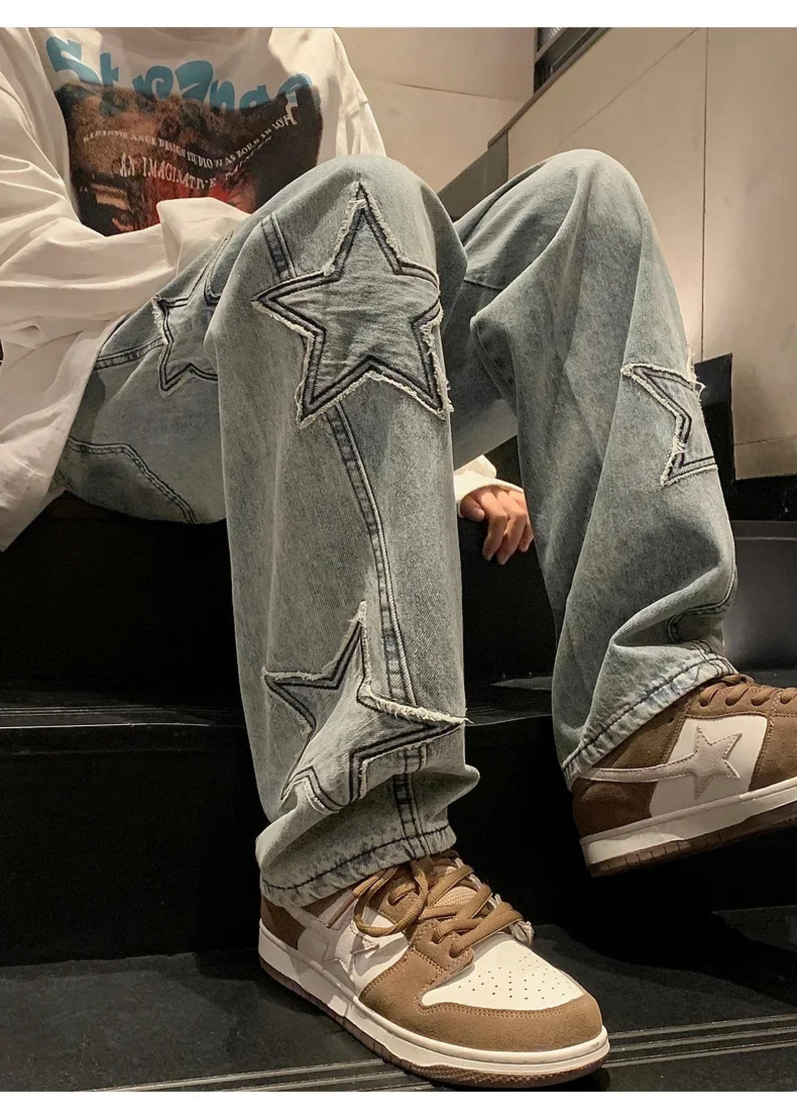 Jeans Pantaloni Jeans A Gamba Larga Larga per Uomo Pantaloni Lunghi A Gamba Larga Casual