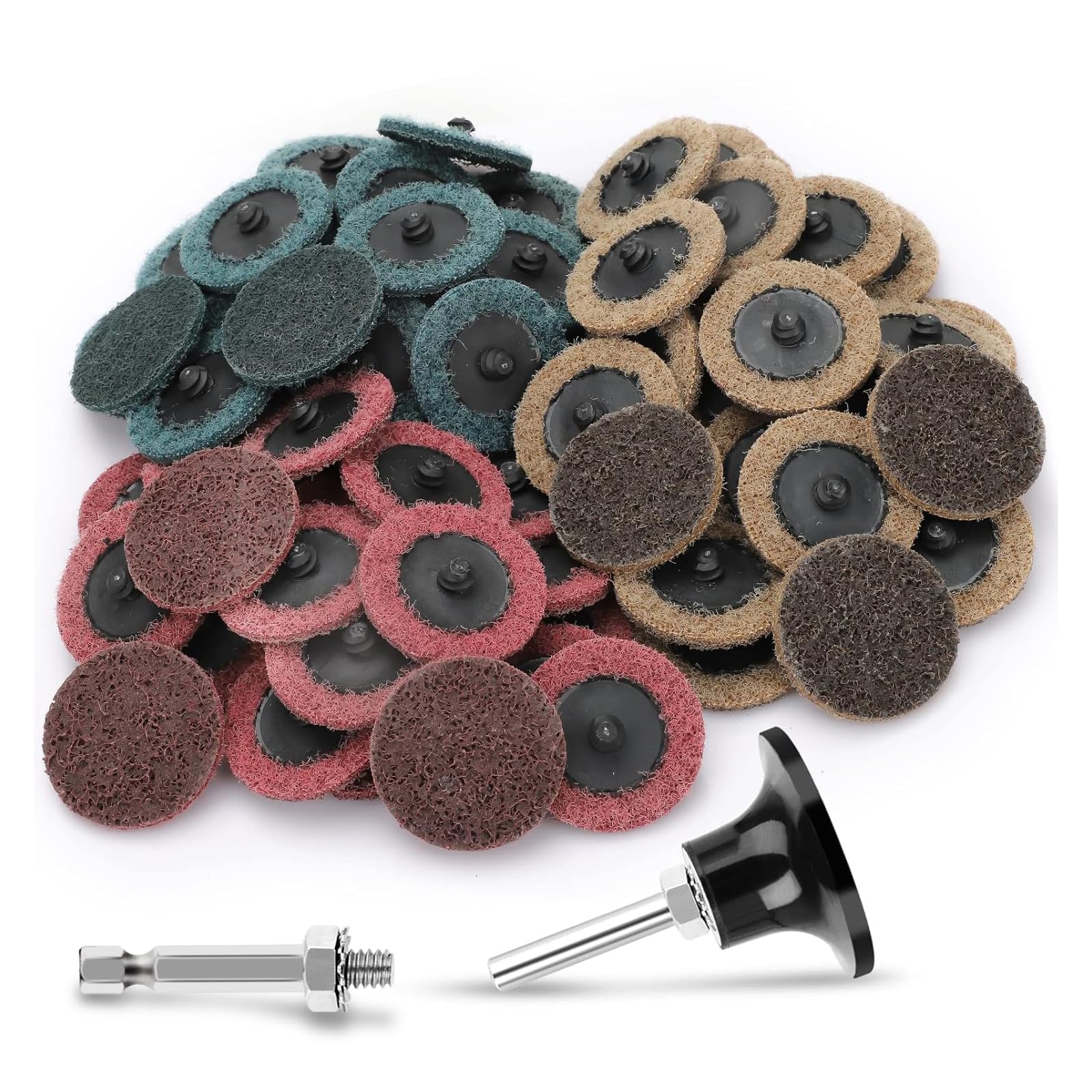 SUNJOYCO 90pcs 2 inch Quick Change Sanding Discs, Nylon Surface Conditioning Discs, 1/4" Roll Lock Holder Die Grinder Sanding Disc for Surface Strip Grind Polish Burr Finish-Fine Medium Coarse