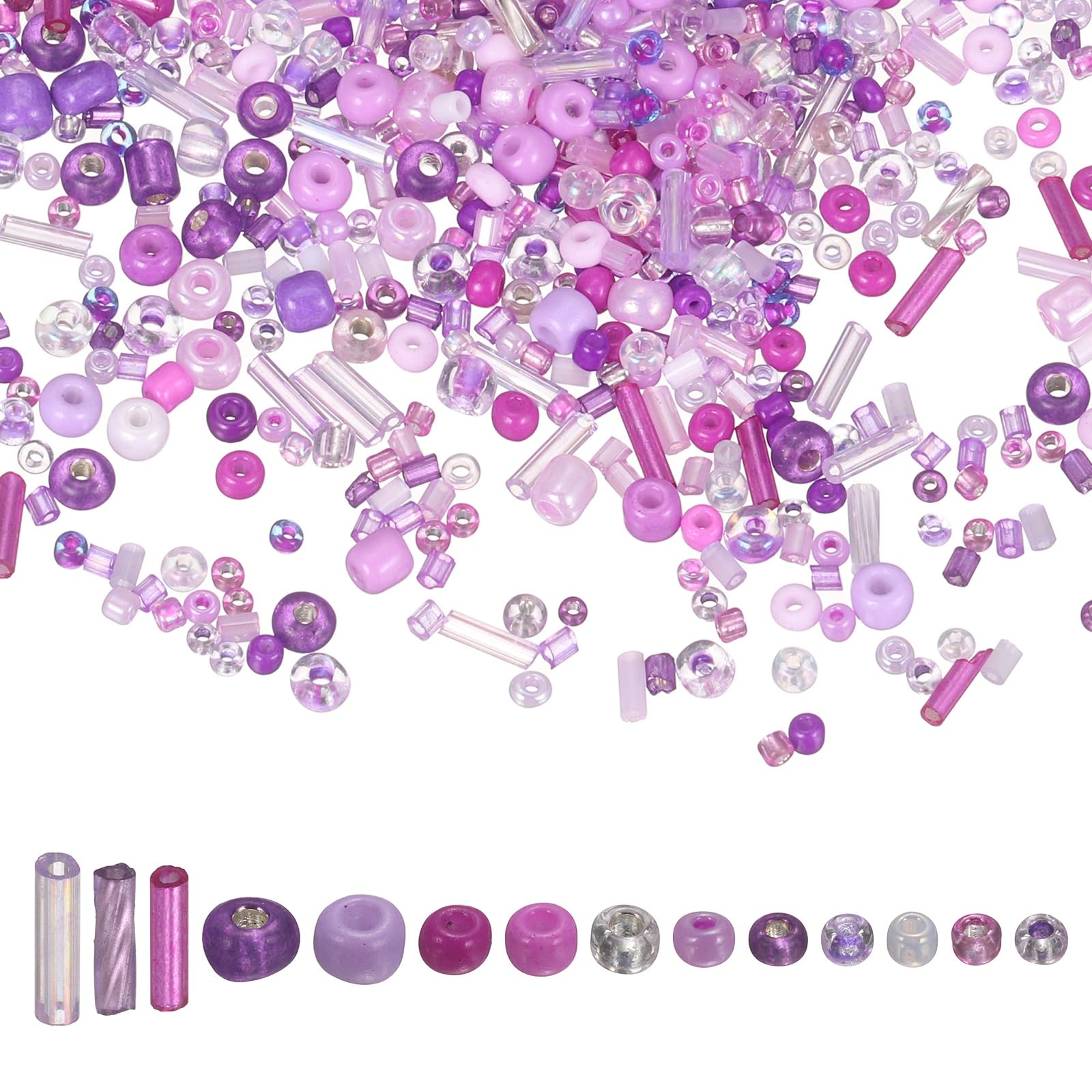 sourcing map Mixed Glass Seed Beads 1.5-6mm Purple 5000 Pcs