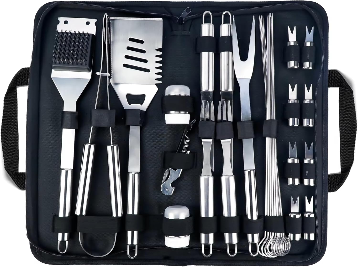 Barbecue Tool Sets – 29 Pcs Folding Bbq Tool Set for Men, Heavy Duty Stainless Steel Grill Utensils Set, Non-Slip Grilling Accessories Kit.