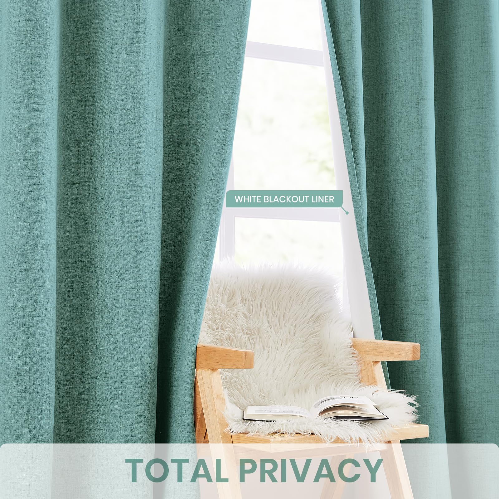 Melodieux Verdunkelungsvorhänge aus Leinen, 100 % für Schlafzimmer, Wohnzimmer, wärmeisoliert, Raumverdunkelung, Privatsphäre, gefütterte Vorhänge, natürliche, elegante Jute-Vorhänge mit Ösen, 106,7 x