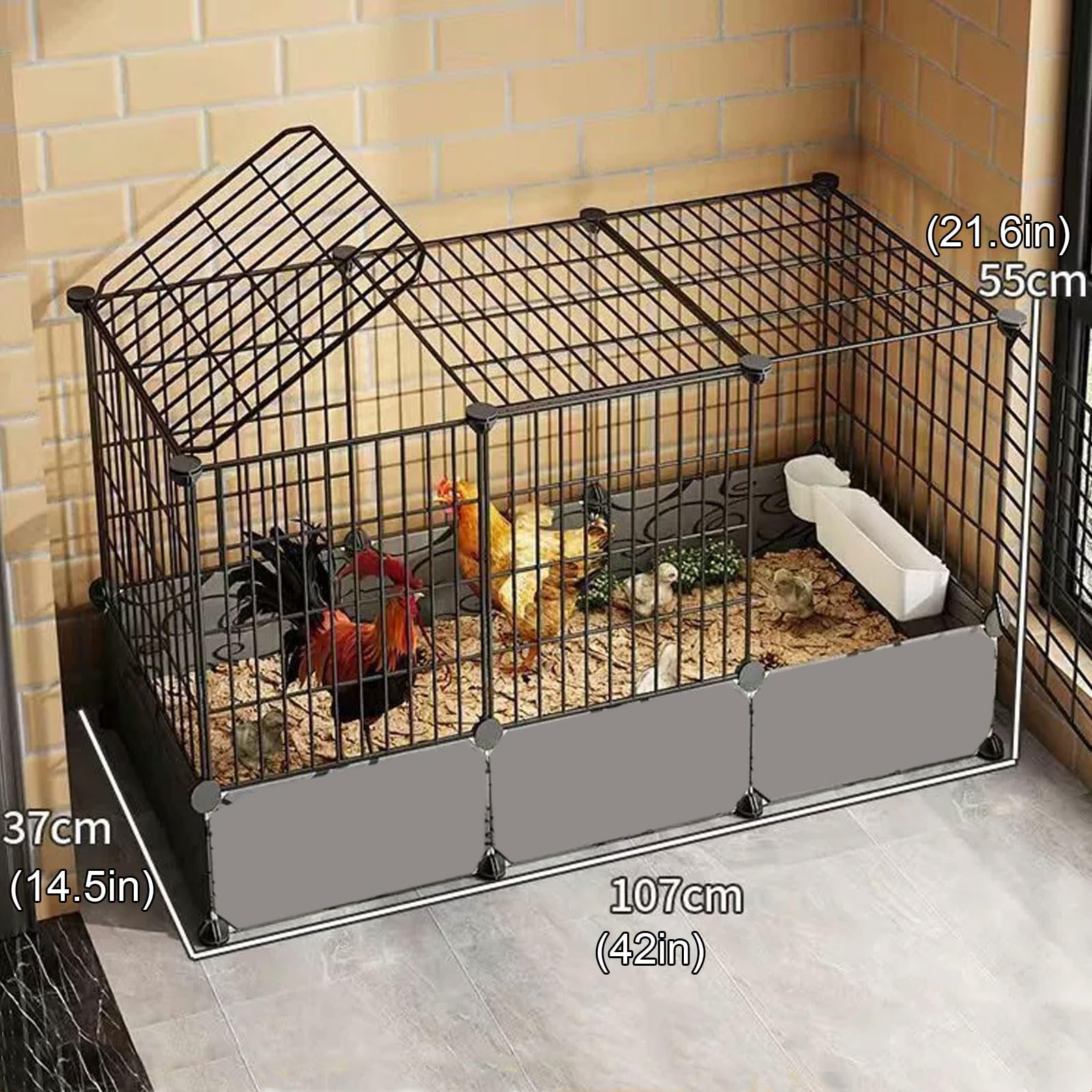 Gallinero Exterior Metálico Jaula Portátil para Gallinas De Exterior Diseño con Doble Puerta Paneles Laterales Elevados Hecho De Malla De Hierro Y PP(107 * 37 * 55CM)