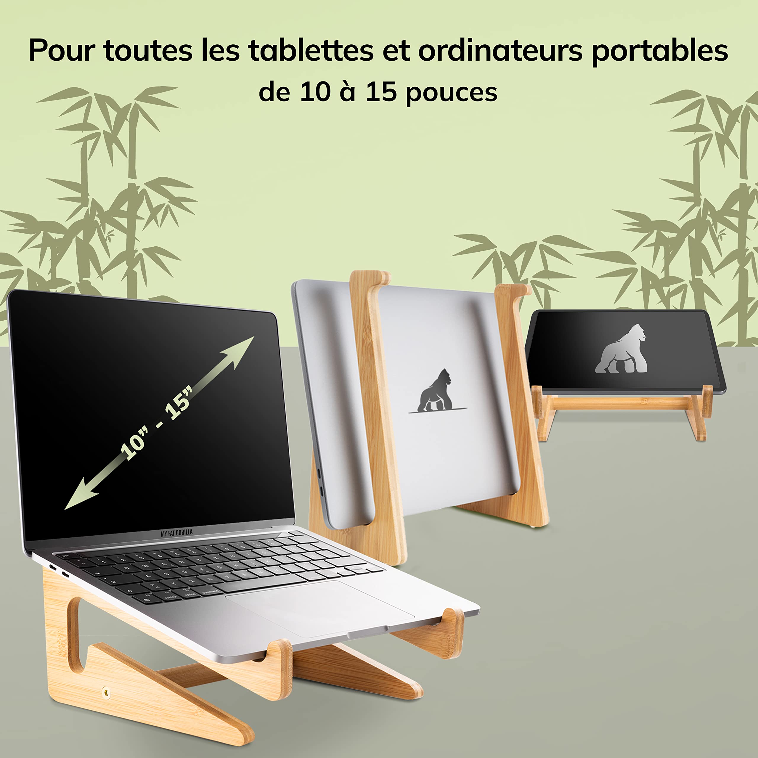 MY FAT GORILLA Support Ordinateur Portable Bois Bambou pour MacBook 10-15 Pouces