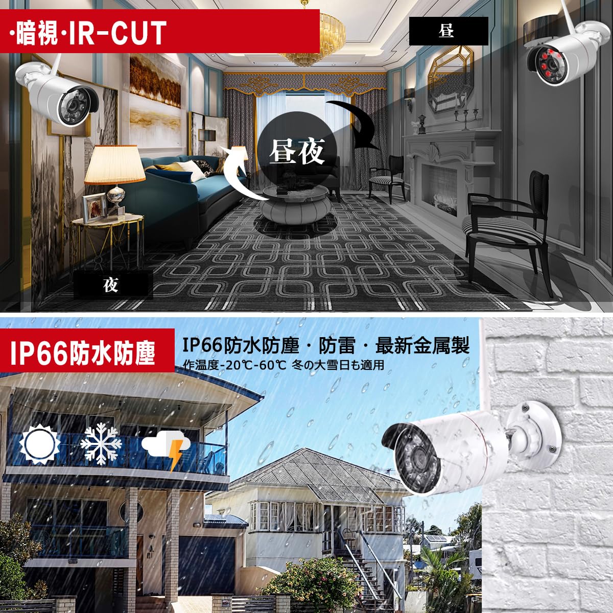 200万画素ワイヤレス屋外防犯カメラ4台セット SecuSTATION 防犯カメラ 屋外 セット 家庭用 ワイヤレス wifi