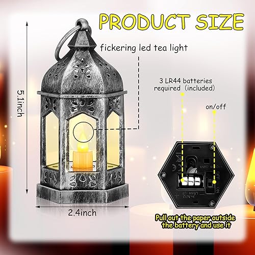 Miniatura 2 de 24 piezas de mini linterna de Halloween con velas LED parpadeantes, luces de Navidad, decoración de mini linterna colgante de estrella, linterna de