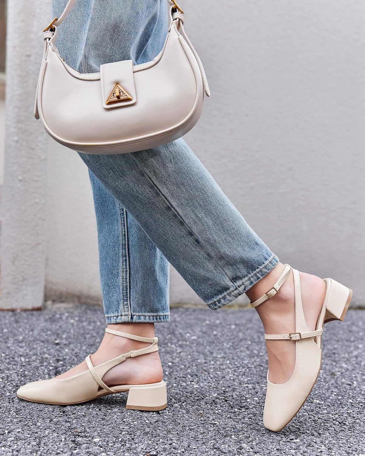 Coutgo Womens Mary Jane Chunky Low Heels Closed Square Toe Ankle Strap Pumps Wedding Party Dress Shoes - Image 8