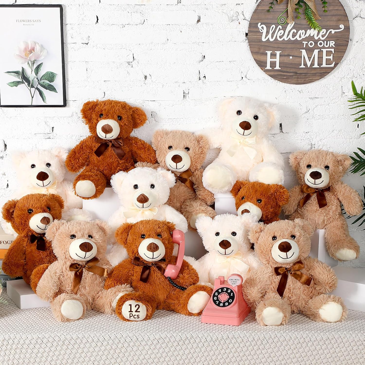 Zhanmai 12 Pcs 14 Inch Valentine's Day Bear Stuffed Animal Bulk Gifts Bulk Soft Plush Stuffed Bear for Bridal Anniversary Centerpiece Baby Shower Party Favor