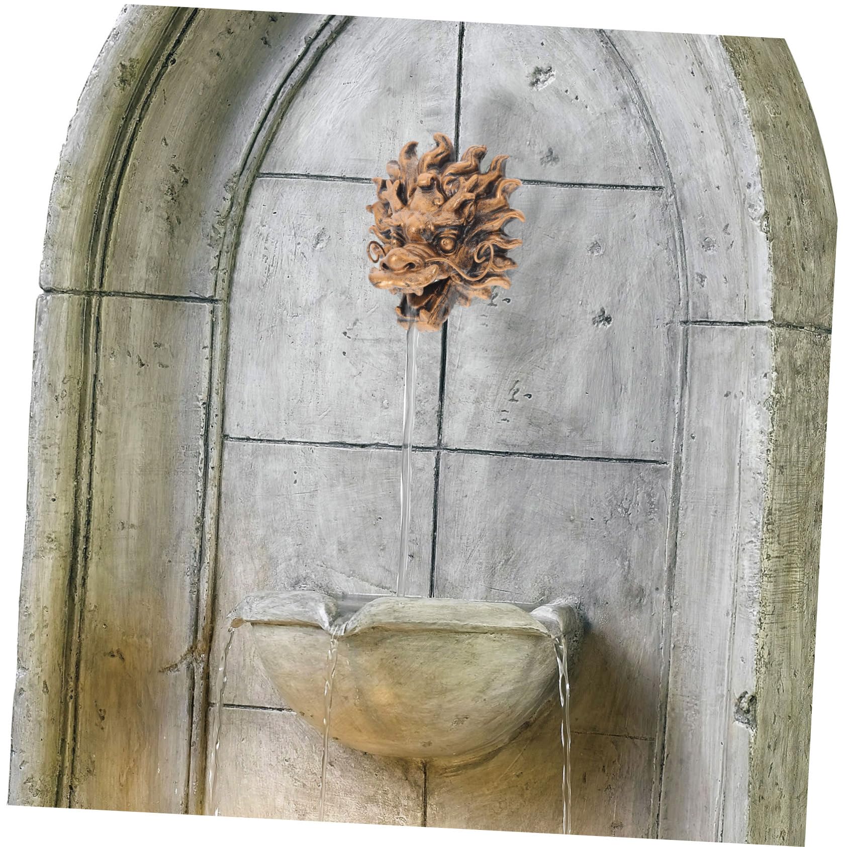 Yardwe Großer Gartenbrunnen Langlebiges Design mit Drachenkopf aus Kunstharz Wasserbetriebener Springbrunnen mit Wandmontage und Eleganter Dekoration für Garten und Villa