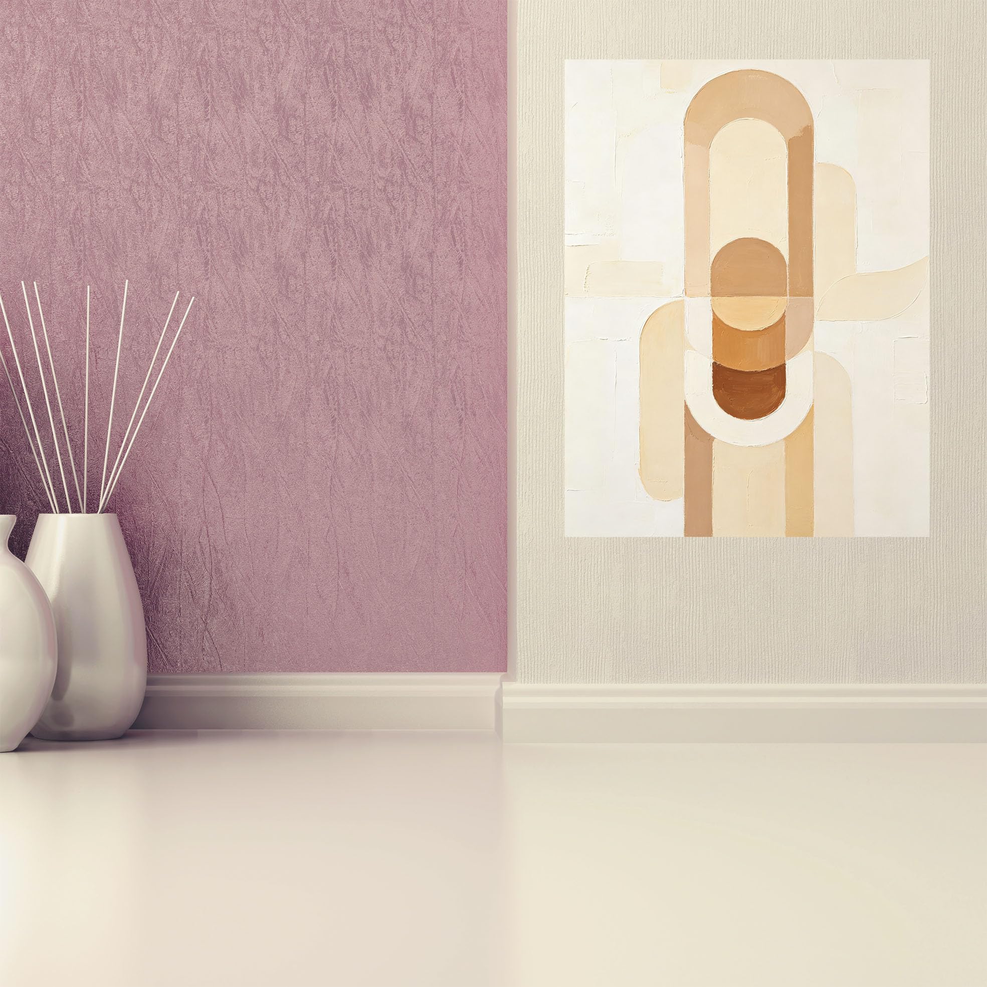 RWGSNB Œuvre D'Art Abstraite Texture Géométrique En Forme D'Arche Peinture À L'Huile Sur Toile Sans Cadre Couleur Crème Beige Décoration Murale Neutre et Esthétique pour Salon Ou Chambre 40 x