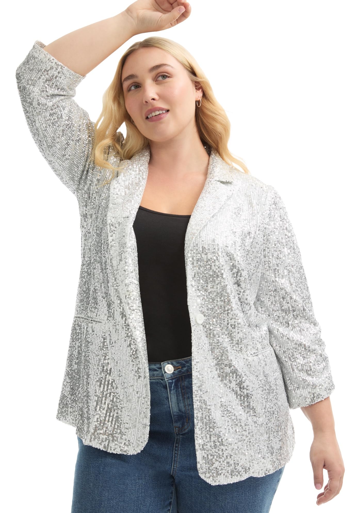 Womens Plus Size Sequin Blazer