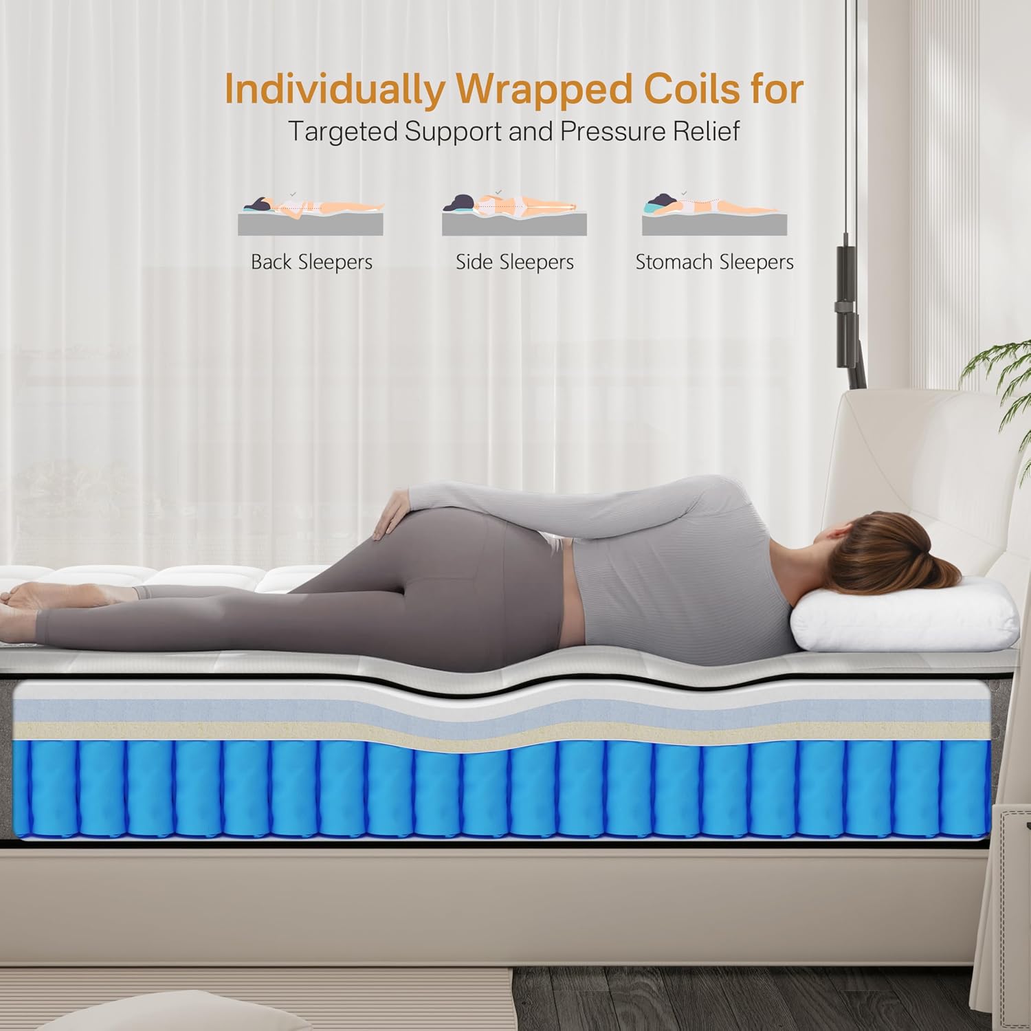 LETMOON Twin Size Mattress, 8 Inch Hybrid Breathable Memory Foam Mattress with Quiet Pocketed Coils, Medium Firm Support & Plush-Top, Targeted Support Pressure Relief for Guest Room Fiberglass-Free