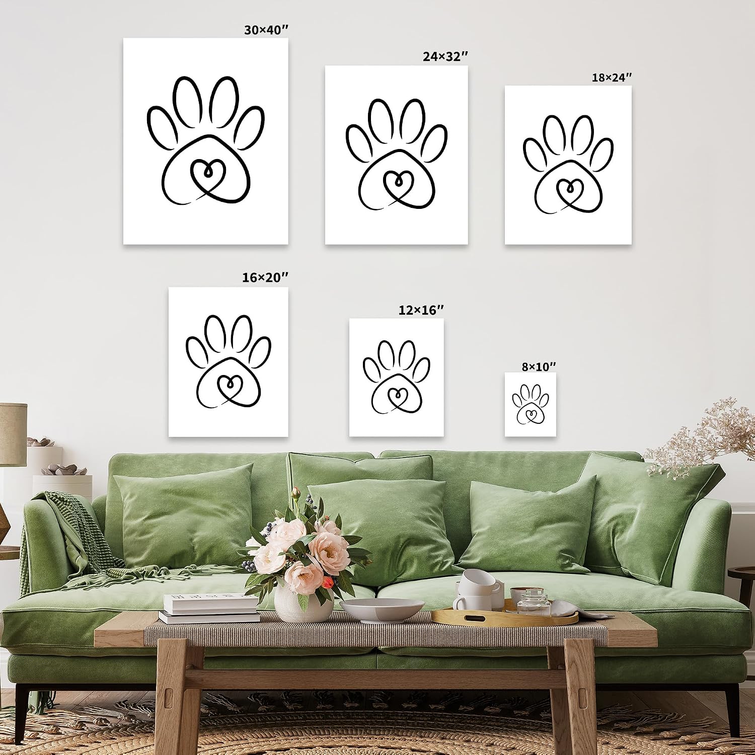 Poster Master Dog Paw Canvas - Heart Print - Abstract Line Art - Pet Owner Gift - Minimal Drawing - Animal Lover Art - Living Room or Bedroom Wall Decor - 8x10 STRETCHED Canvas