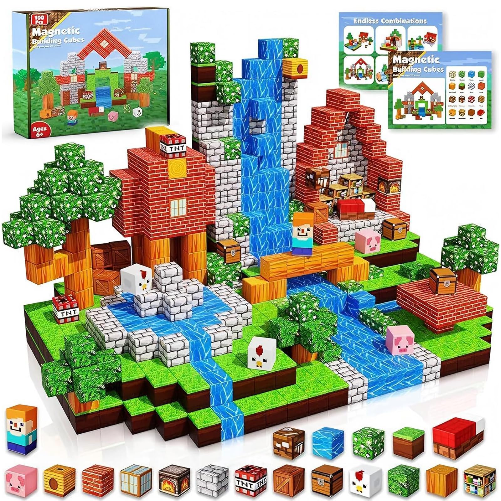 Magnetic Building Blocks, Click Blocks 100PCS STEM Toys for Kids Ages 3-10, Educational Stacking Construction Set with Strong Magnets, Montessori Learning Toys for Toddlers Boys Girls