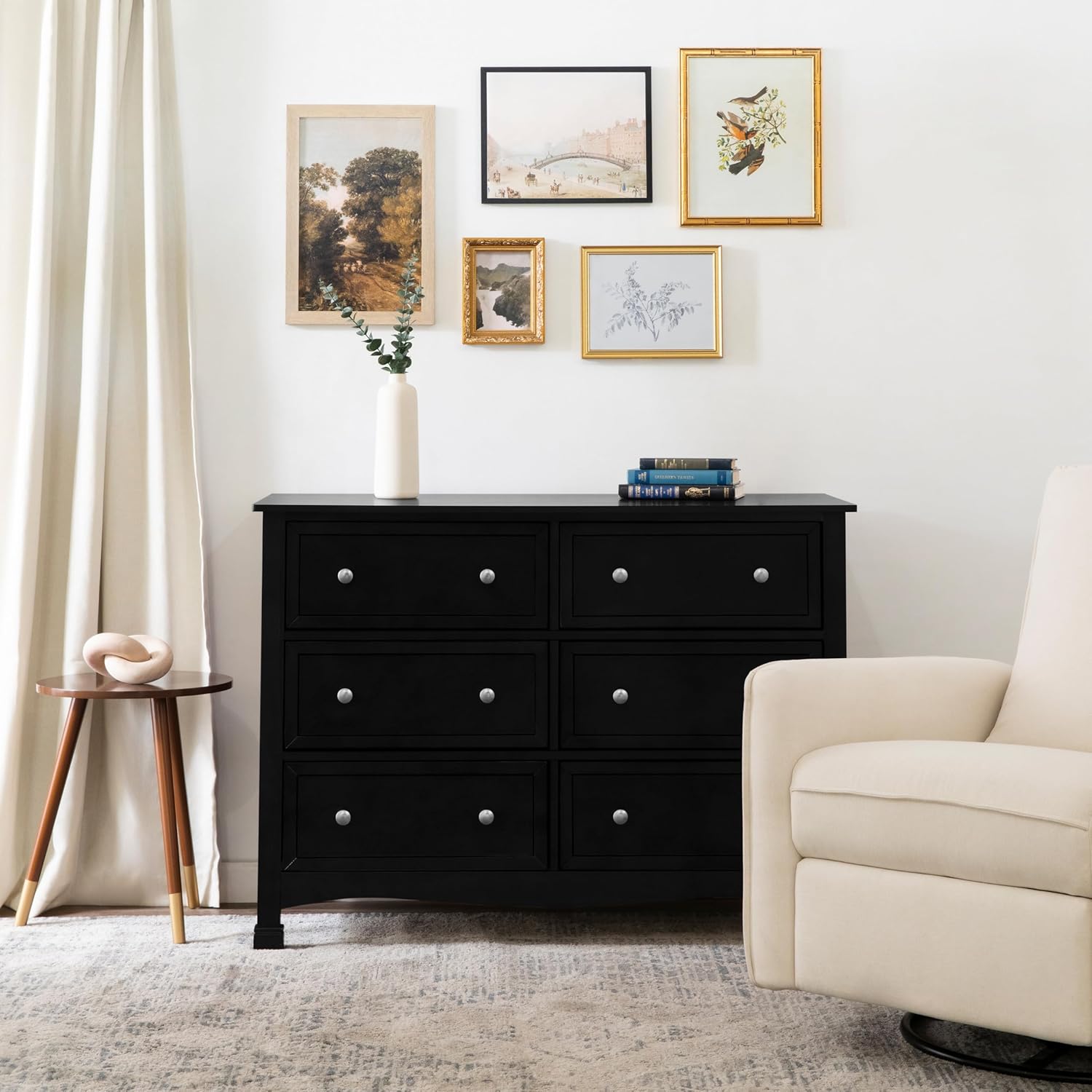 Ebony Horizontal Double Nursery Dresser with 6 Spacious Drawers