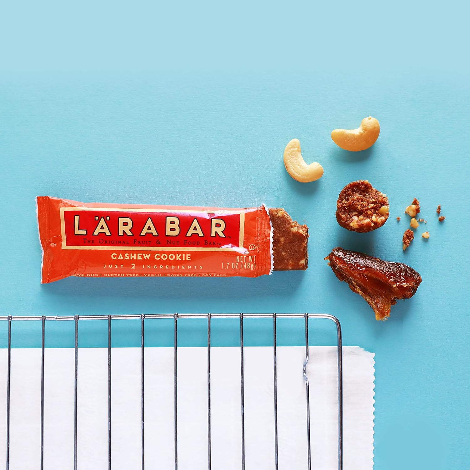 LÄRABAR Cashew Cookie, Gluten Free Vegan Fruit & Nut Bars, 1.7 oz Bars, 6 ct (Pack of 8)