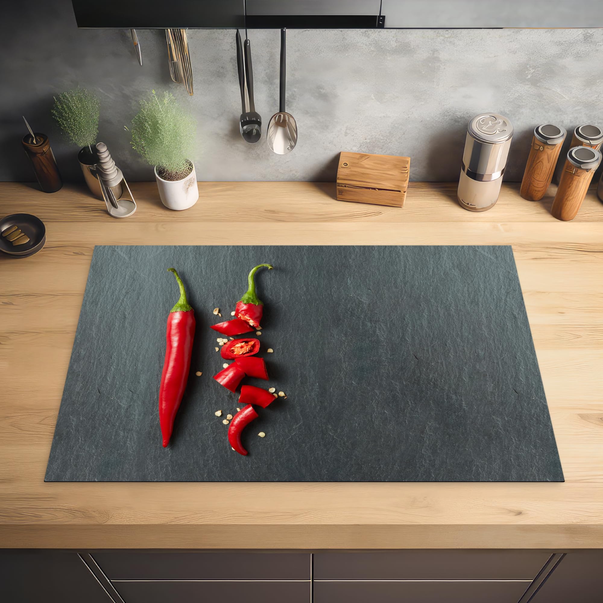 KitchenYeah© Inductie Beschermer 81x52 cm Keuken Decoratie Kookplaat Beschermer voor Inductiekookplaat Afdekplaat Anti Slip Mat - Bloem - Roos - Rood - Zwart