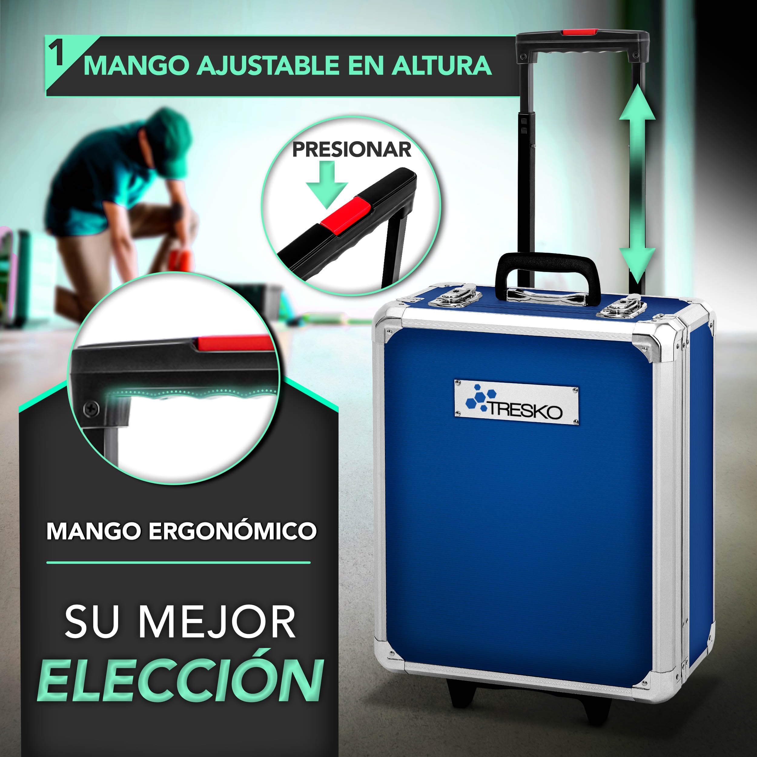 TRESKO® Maletín de Herramientas 1400 Piezas | Portaherramientas Portátil | Set/Caja con herramientas | Maleta de Cromo Vanadio y Acero (Azul)