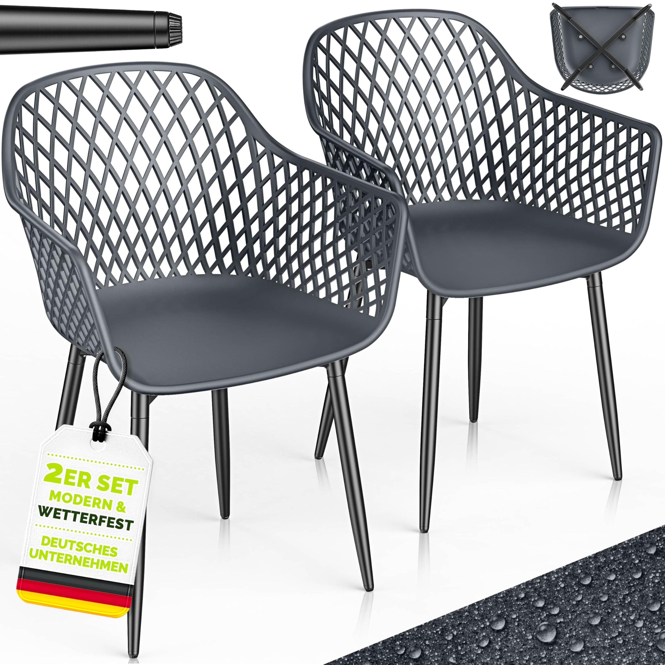tillvex Garden Chairs Set of 2 Weatherproof with Armrests Outdoor Chairs Maximum Load 120 kg Garden Chairs UV-Resistant Patio Chair Garden Furniture Patio Balcony Outdoor Garden - 1