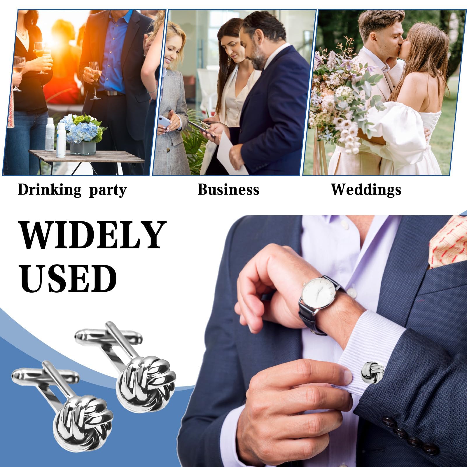 Nodo Gemelli Camicia Uomo, Camicia Acciaio Gemelli Uomo Personalizzati con Confezione Regalo Accessori Gioiello per Matrimonio Commercio Sposo