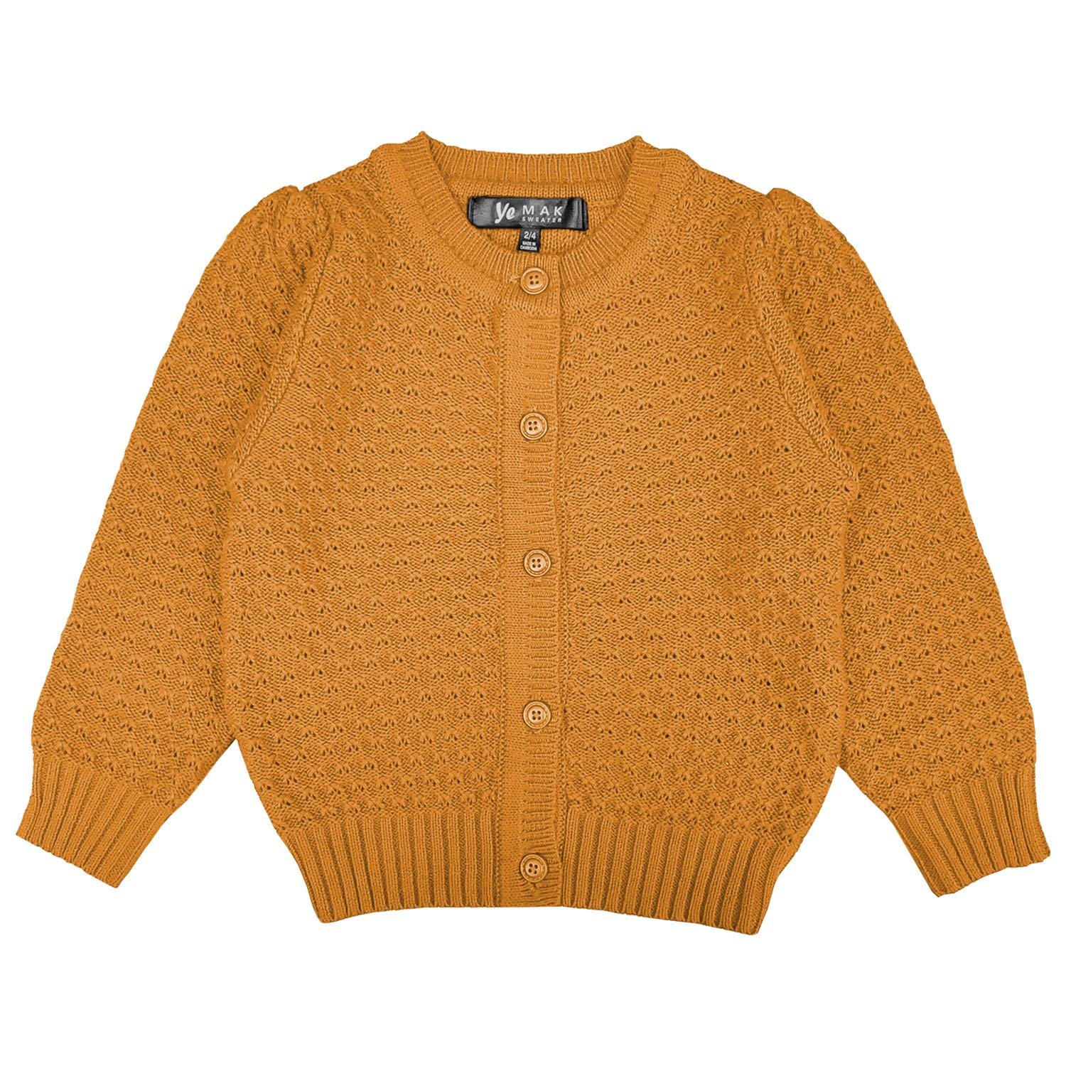 YEMAK Girl’s Knit Cardigan Sweater – Long Sleeve V-Neck Basic Kids Casual Button Down Soft Lightweight Knitted Cute Top