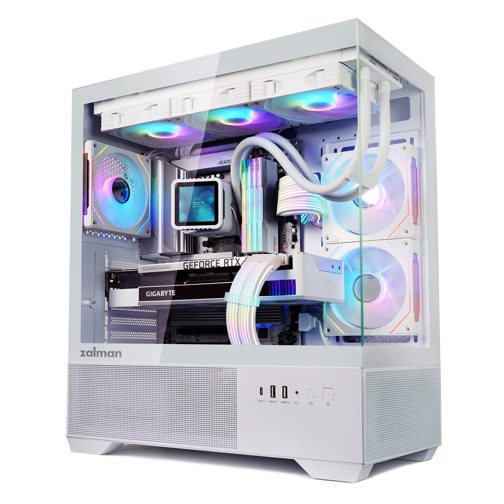 Zalman Chronix ATX Mid-Tower Gaming PC Case, include 3 x ventole ARGB, USB Type-C, 360 mm Top & 240 mm Side Radiator Support, Vetro Temperato Panoramico, Gestione Cavi, Telaio Computer Desktop, Bianco