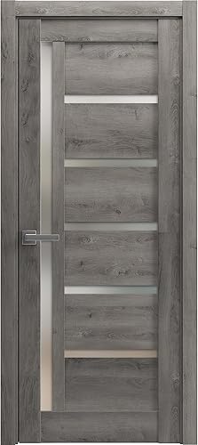 Miniatura 33 de Sartodoors Quadro 4088 36 x 96 Puerta abatible interior de ceniza de chocolate con vidrio esmerilado Puerta MDF maciza en estilo francés