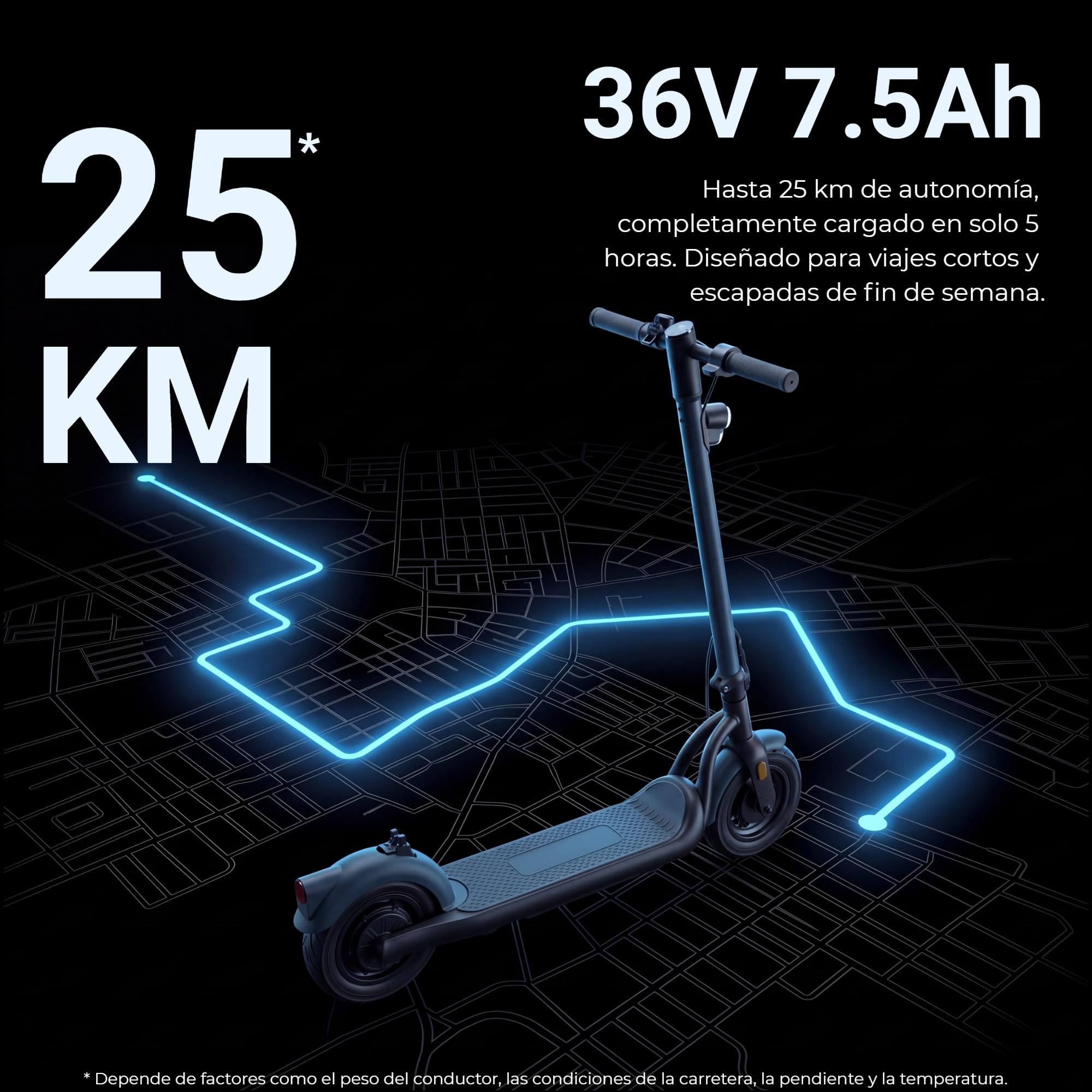 N5 Patinete Eléctrico con Tracción Trasera Neumáticos Tubeless 10" | Motor 350W, 25 Km Autonomía, Pendiente 18%, Sistema TCS, Sistema BMS, Frenos Duales, Estructura ligera, Plegable, IPX4