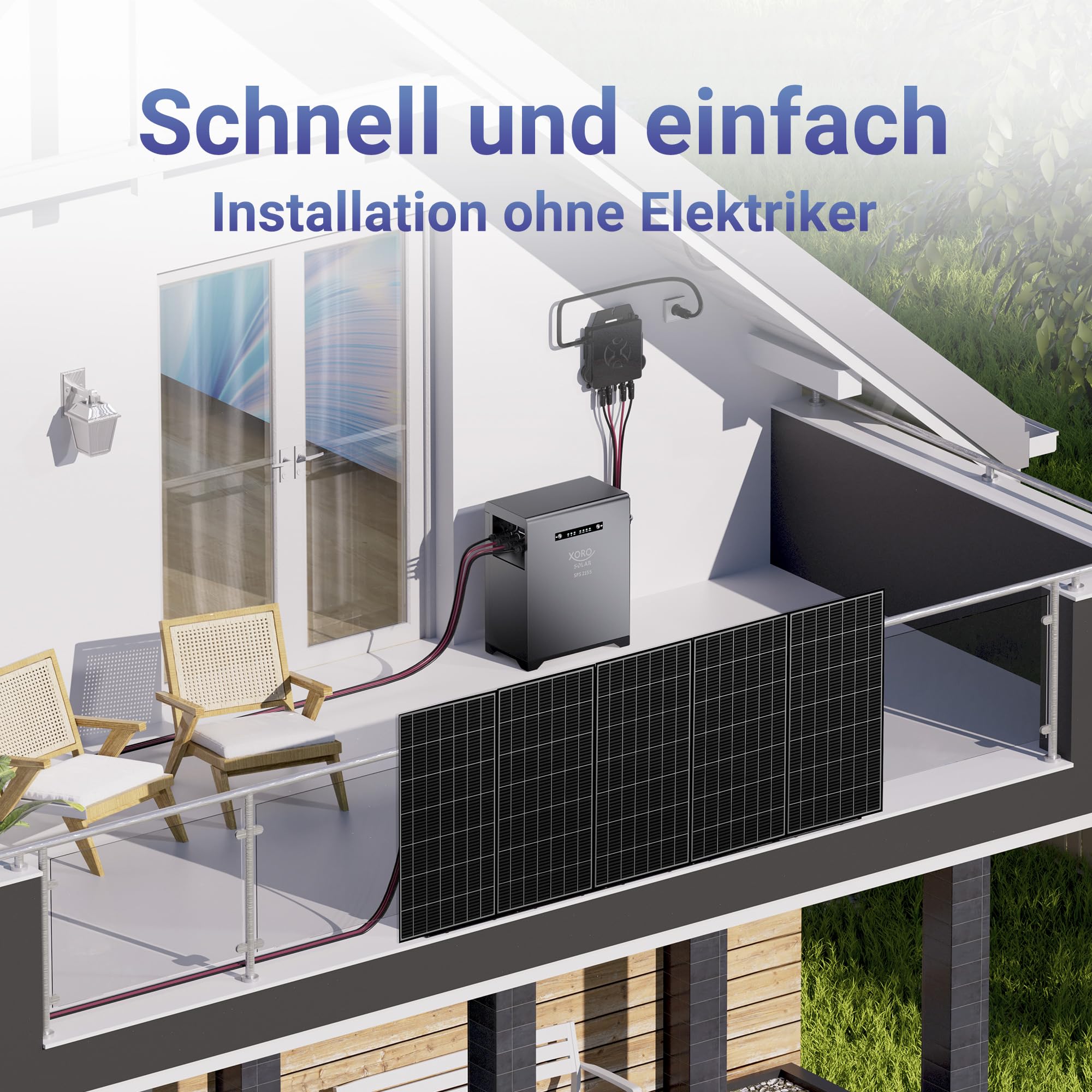 SPS 2155 Solarspeicher - Balkonkraftwerkspeicher mit 2 kWh LiFePO4 Akku, Dual MPPT 2x800W Eingang, 800W Ausgang für den Innen- und Außenbereich IP65, Plug & Play