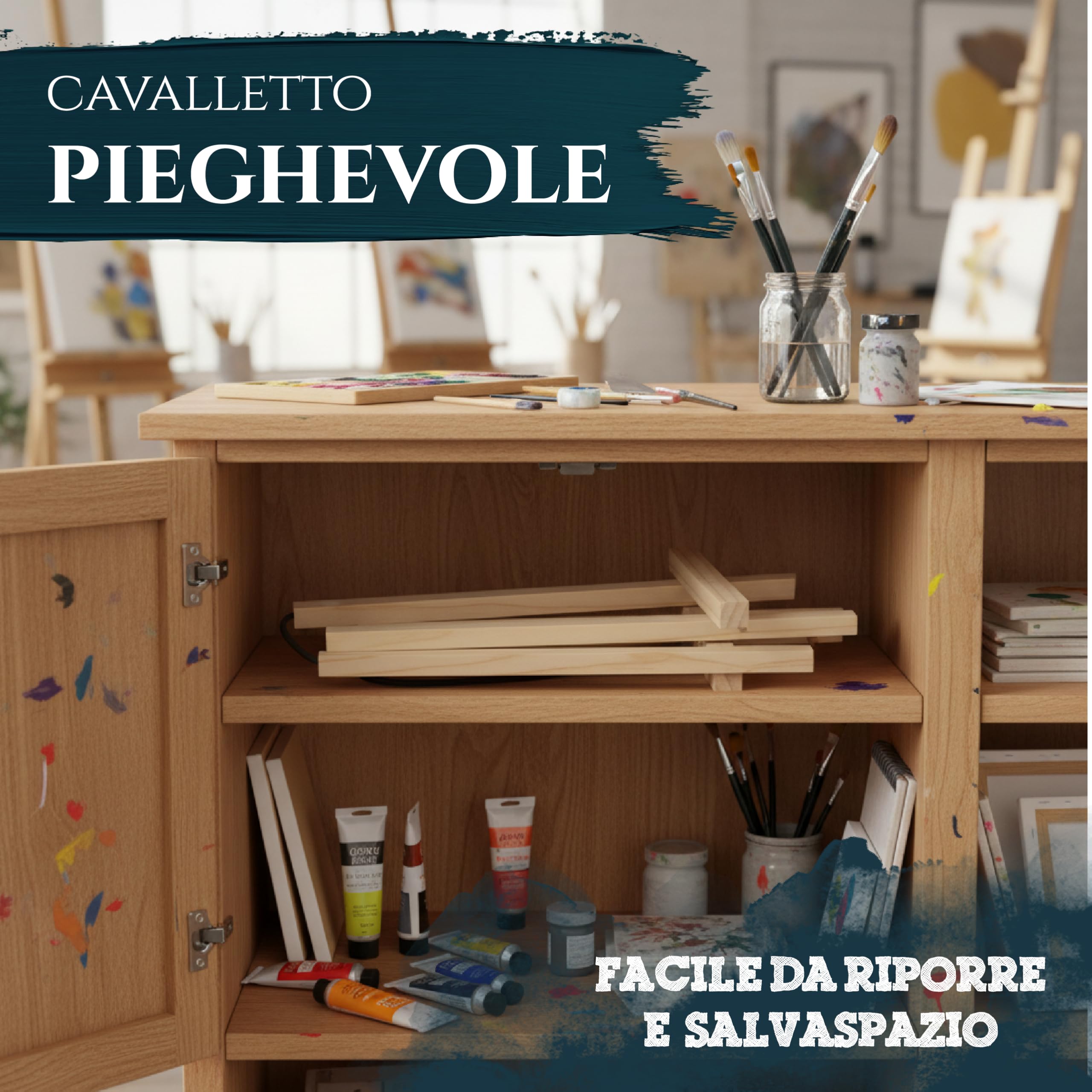 Artina Cavalletto Pittura da Tavolo London per artisti Adulti e Bambini - cavalletto in Legno Massiccio di Pino Leggero da trasportare - cavalletto per Tele