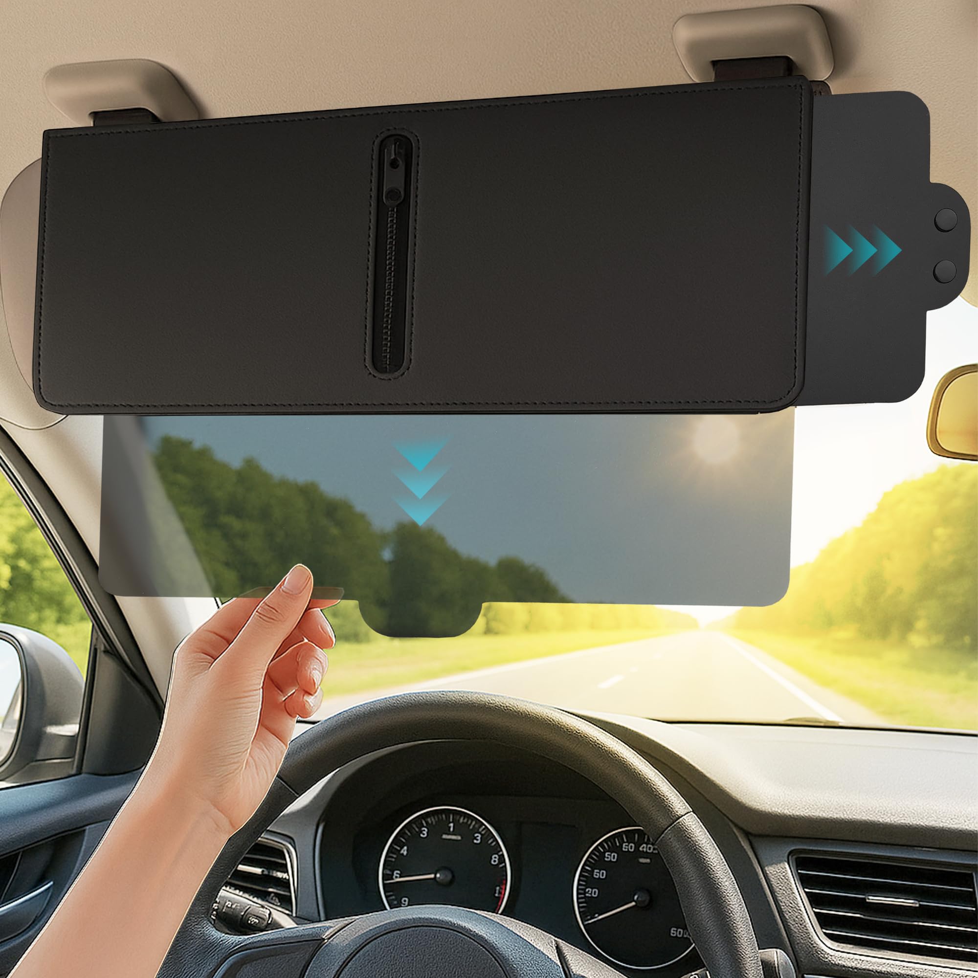 Universal Sun Visor Car — Polarized Car Visor Extender Sun Blocker with Hook & Loop Closure - PC Sunshade Lens for UV Protection & Glare Reduction, Adjustable Fits Most Vehicles (Driver Side)