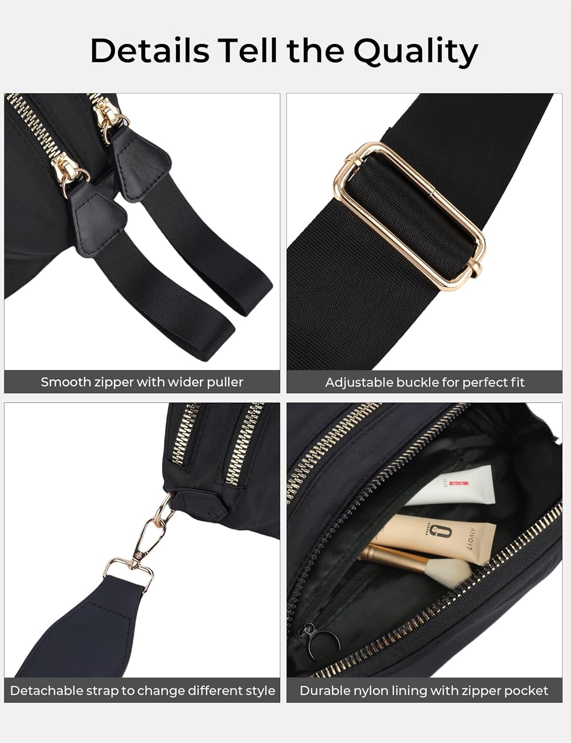 Checkered Crossbody Bum Bags for Women Nylon Checkered Purse Fanny Packs Sling Cross Body Bag with Adjustable Strap