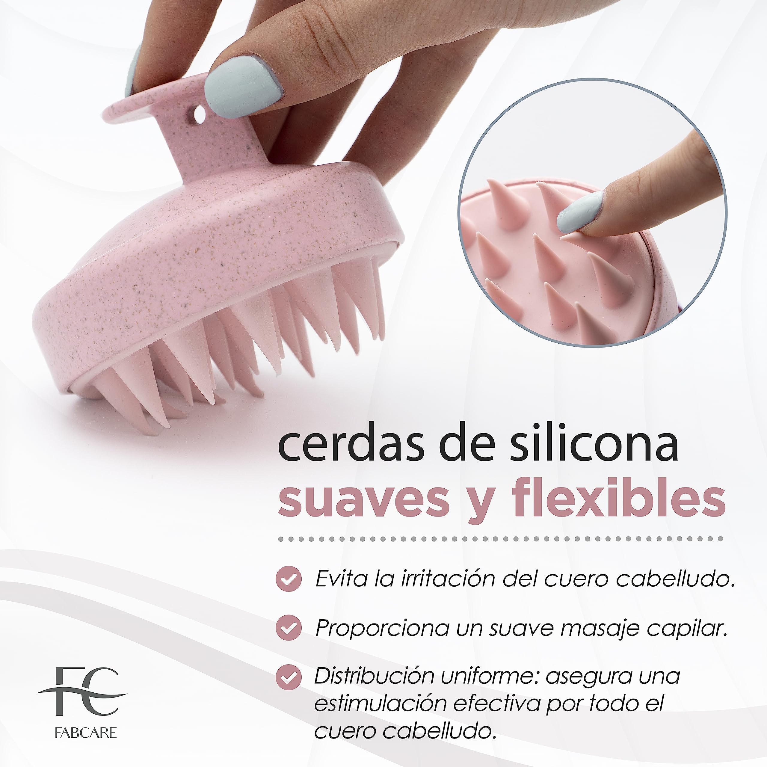 FABCARE Cepillo Cuero Cabelludo | Masajeador Cuero Cabelludo | Paja Trigo y Silicona | Cepillo Exfoliante Capilar Pelo Húmedo y Mojado | Masajeador Cabeza Crecimiento Capilar, Limpieza y Sequedad
