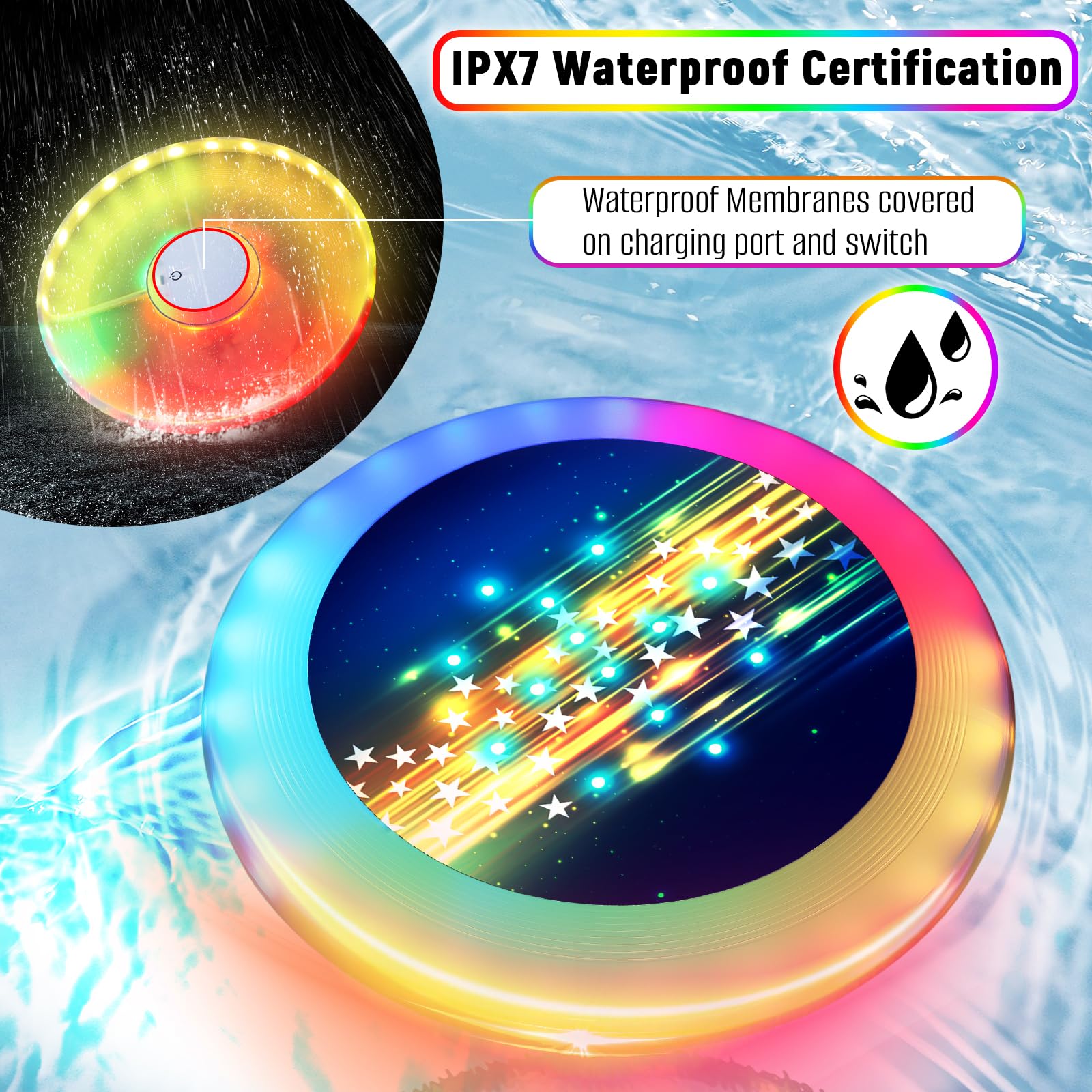 SETOXYX Flying Disc Glow in The Dark - Lighting up Gift for Teen Boy - Flying Disc with 39 LEDs+7 Lighting Modes Changeable - Waterproof Flying Disc Rechargeable - Outdoor Games in Camp Evening Party