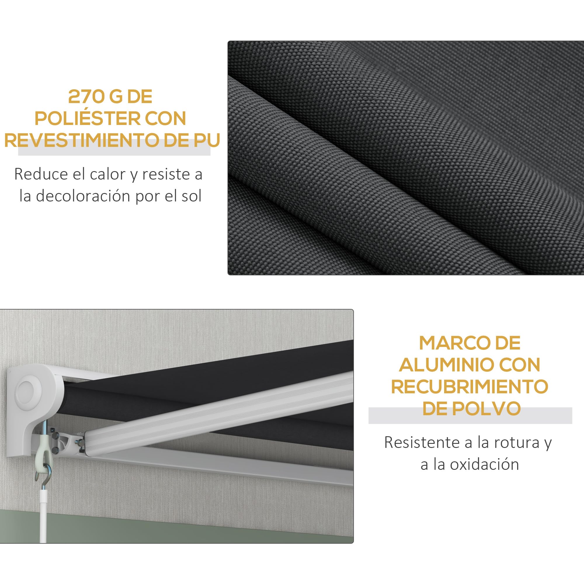Outsunny Toldo Eléctrico Retráctil y Manual Exterior Terraza 2,5x2 m Gris | con Mando a Distancia, Enrollable con Manivela, Marco de Aluminio, para Jardín Puerta Ventana