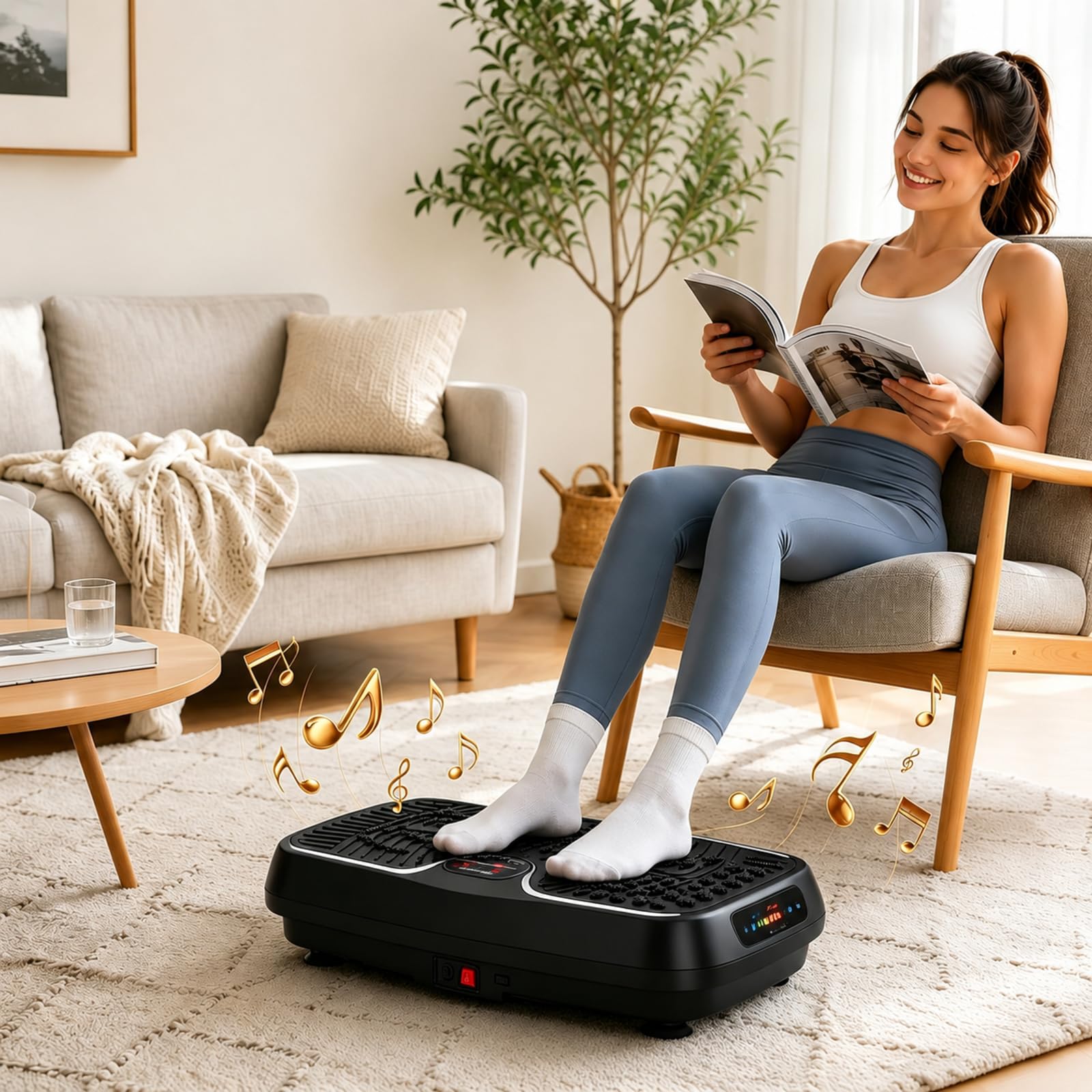 Vibrationsplatte,Fitnessgerät für Zuhause mit 120 Geschwindigkeitsstufen, Vibrationsboard mit Widerstandsbändern und LCD-Display für Ganzkörpertraining und Massage