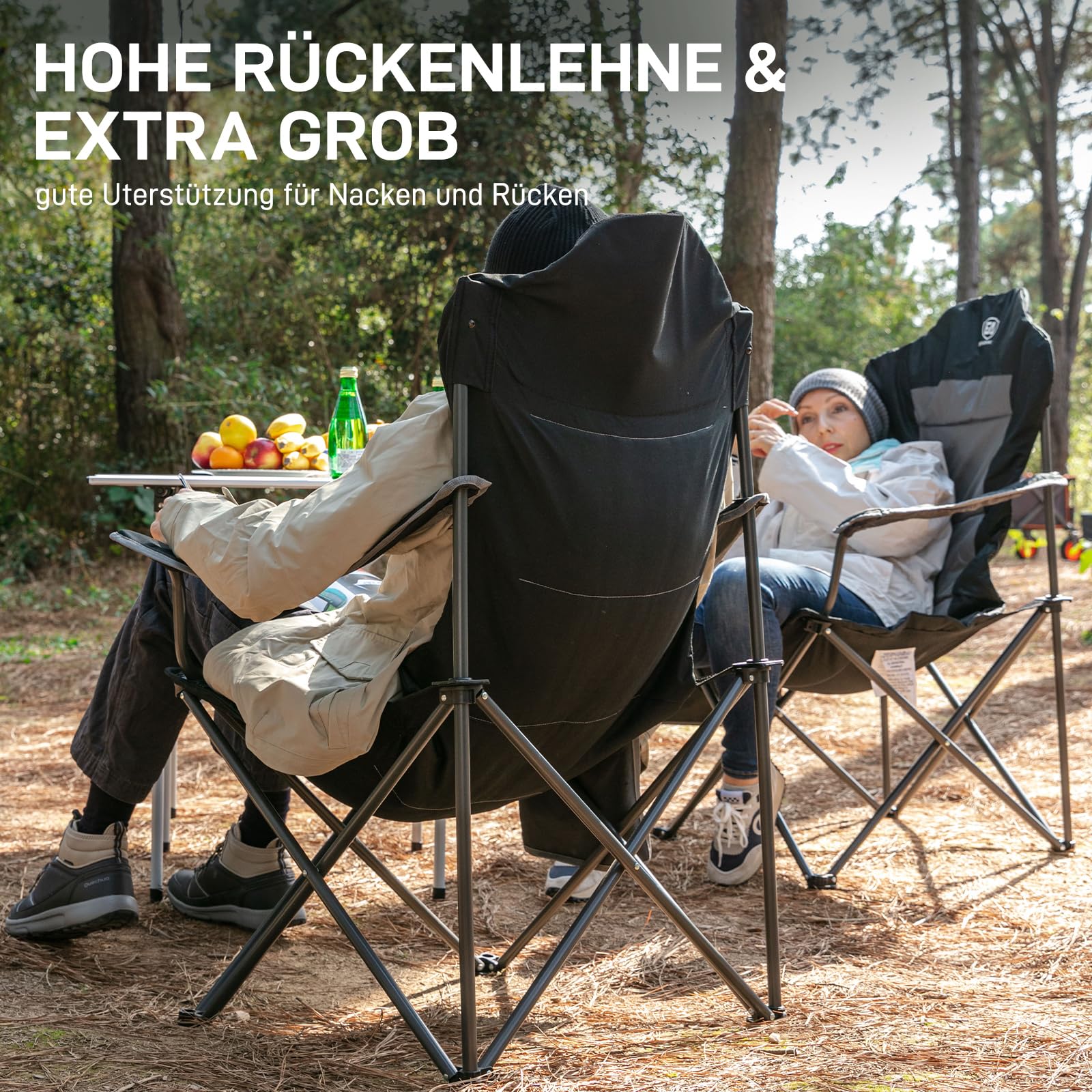 EVER ADVANCED Luxus Campingstuhl Faltbar 160 KG Belastbar Ultragroß mit Hochlehner Bequem Gepolster Klappstuhl Camping Garten Balkon Strand, Camping Stuhl Sessel Gartenstuhl Anglerstuhl