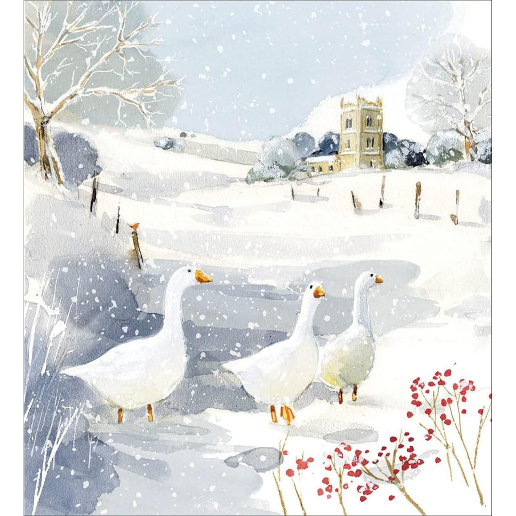 Village Geese in Snow Stunning Art Pack of 5 Charity Season's Greetings Christmas Cards of 1 Design by Woodmansterne - 474071