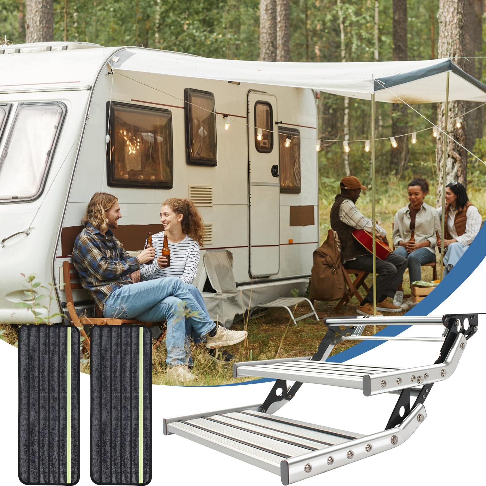 Marchepied Manuel Pliable pour Caravane avec Tapis antidérapant, Double Couche, pour Camping-Car, Caravane, remorque, Charge maximale : 200 kg