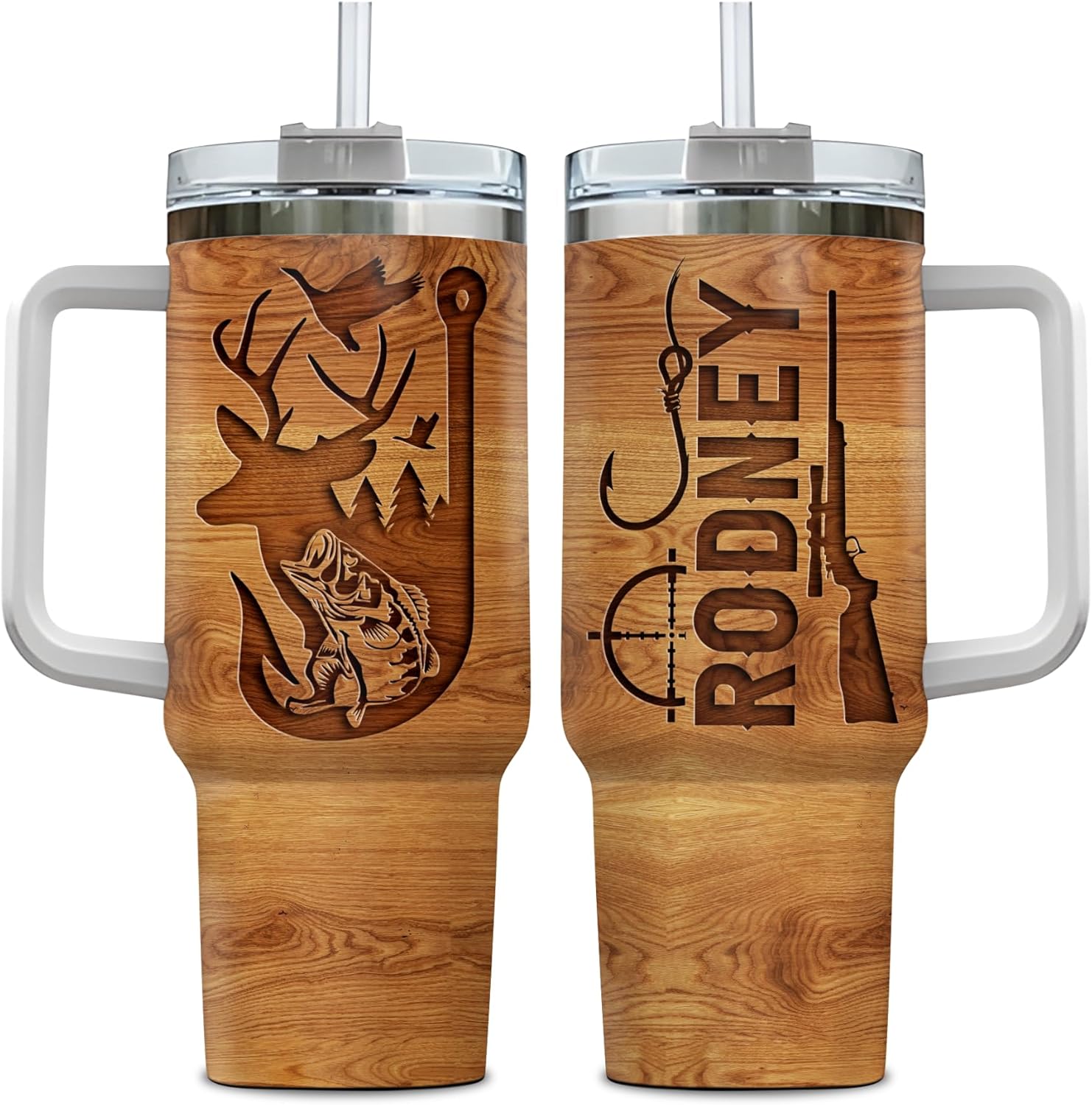 Hyturtle Personalized Hunting Gifts For Men - Deer Hunting Tumbler 40oz with Handle and Straw- Gift For Dad Him Boy Husband From Son Wife- Birthday Christmas Gifts For Hunters