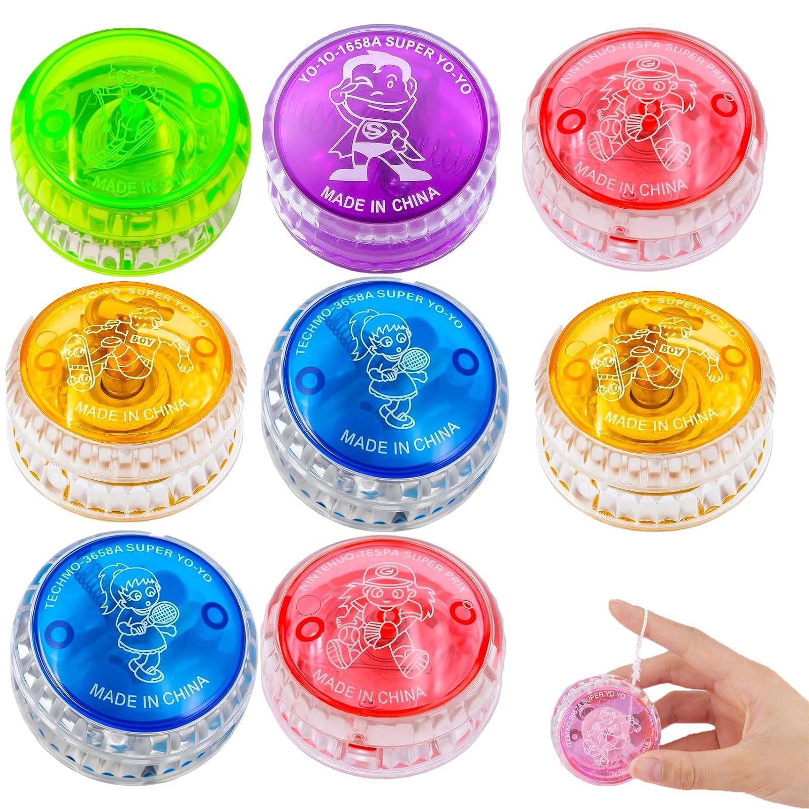 8 Pcs Yoyos, Light Up Yoyo, Trick Yoyo for Kids with Flashing Lights Suitable as Hand-Eye Coordination Training Toy for Classroom Prizes and Party Favors