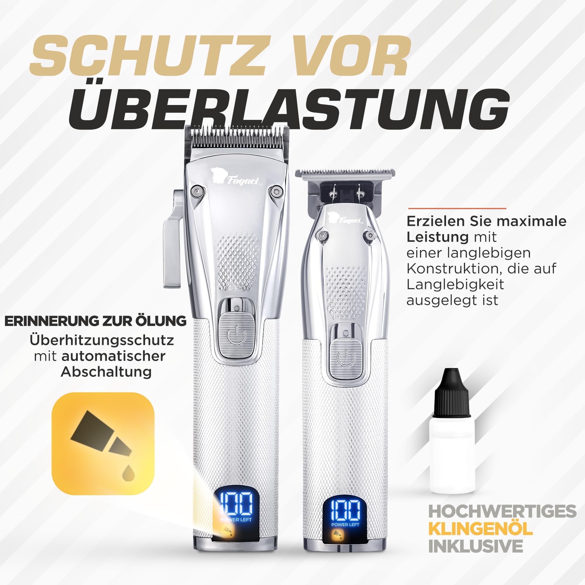 Fagaci Haarschneidemaschine und Trimmer Profi, Turboleistung, 5H Akku | Akku 5h für die Maschine und 3h für den Trimmer, Klingen aus Hochkohlenstoffstahl, leise, Integrierter Überhitzungsschutz