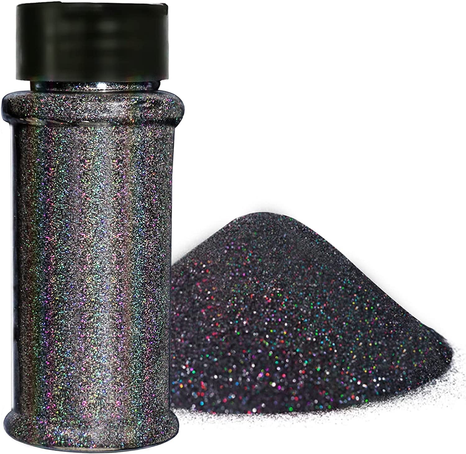 Alvika - 25 Grams Pouch Pack Holographic Ultra Fine Black Iridescent Laser Glitter Powder for Resin Art, Art & Crafts, Nail Art, Painting, Slime etc.
