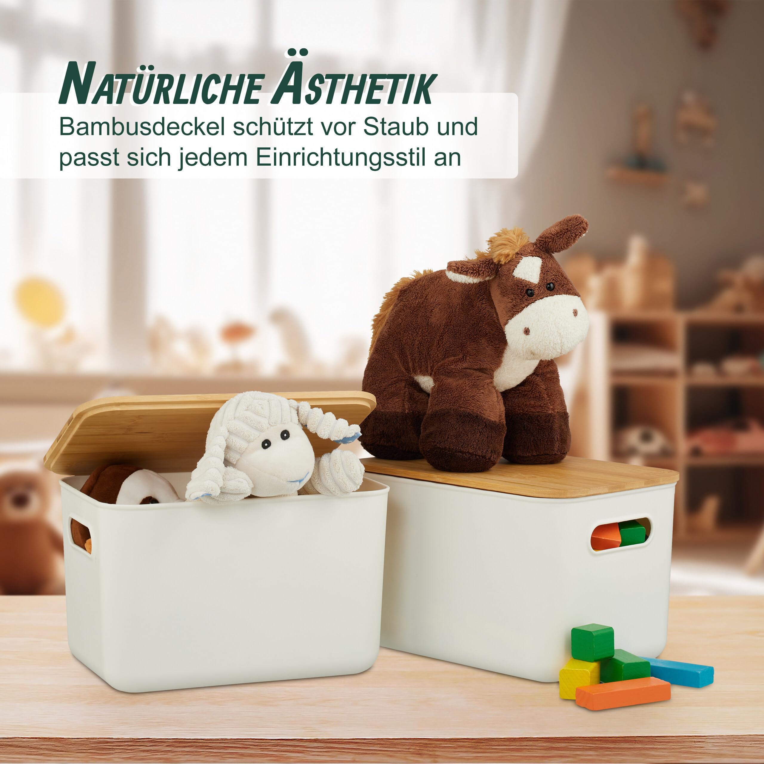 Relaxdays Aufbewahrungsbox, 4er Set, mit Deckel, Kunststoff, Bambus, mit Griffen, Organizer, HBT 16x 26x17,5 cm, schwarz - 4