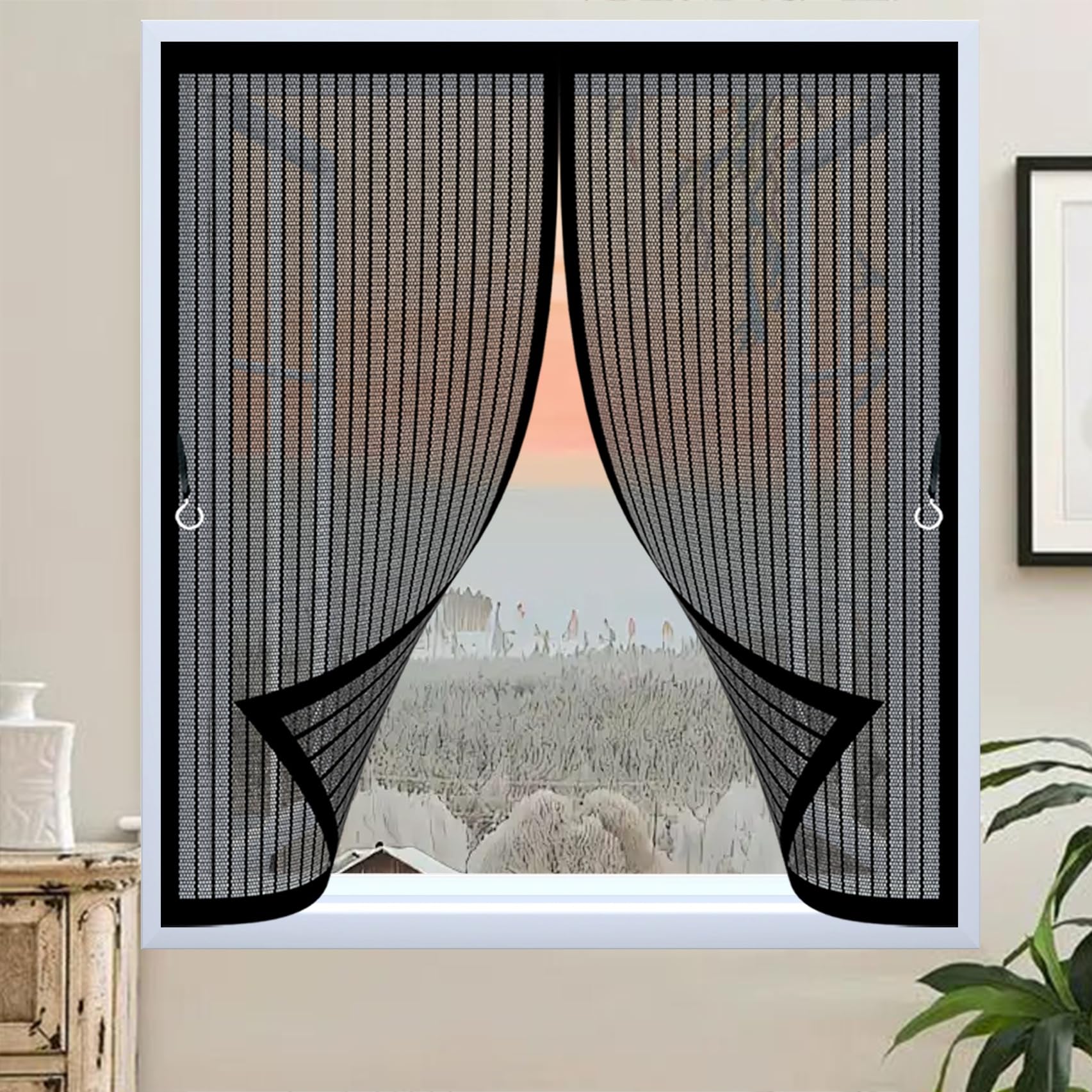 Magnetvorhang 205 x 180 cm Ohne Bohren mit Starken Magneten Selbstschließend, Kratzfest, Stärkere Magneten Insektenschutz Fenster Ohne Bohren für Alle Türen Und Fenster, Schwarz