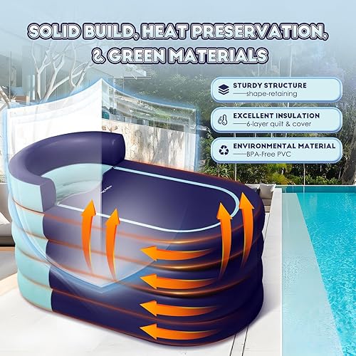 Miniatura 5 de Bañera inflable para adultos de 63 pulgadas con bomba de aire inalámbrica, ideal para baño de hielo caliente, diseño de drenaje rápido con manguera