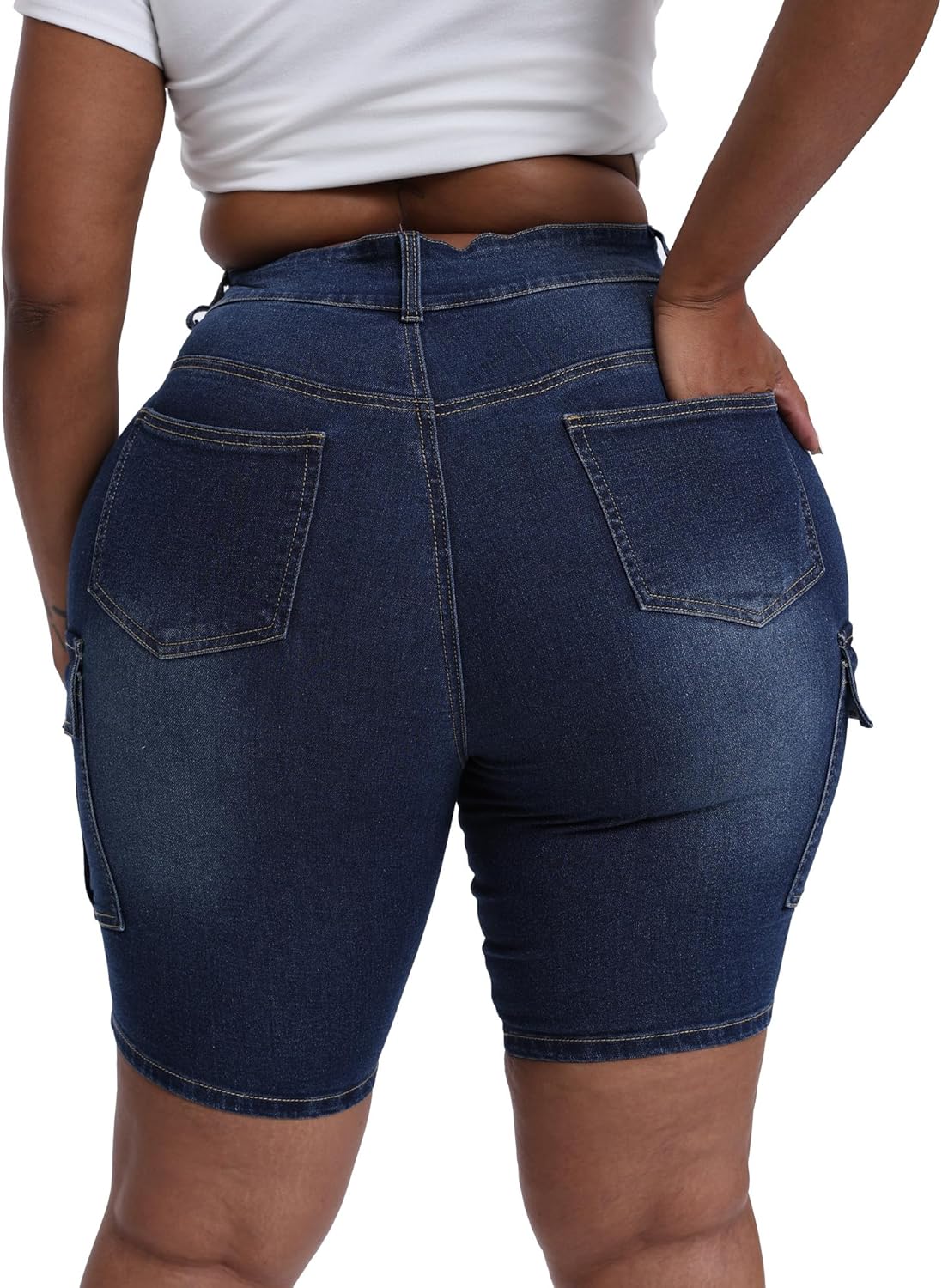 Gocolloa Womens Plus Size Jean Shorts Stretchy Cargo Bermuda Shorts High Waisted Y2k Denim Shorts