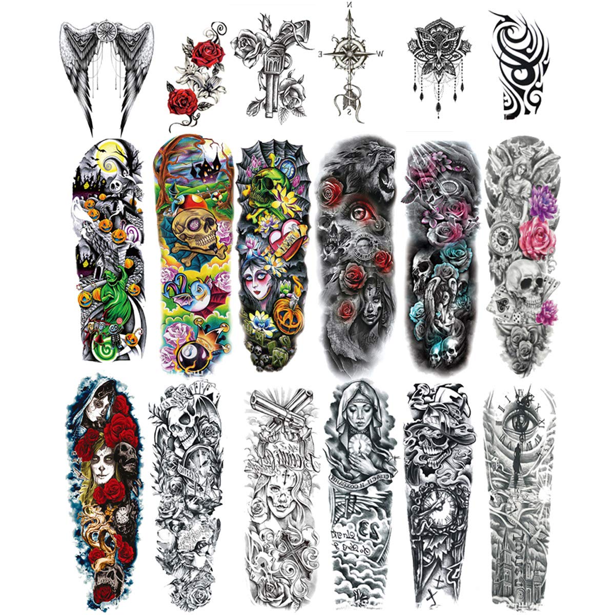 18 Pcs Full Arm Temporary Tattoo Stickers, Waterproof Temporary Tattoo