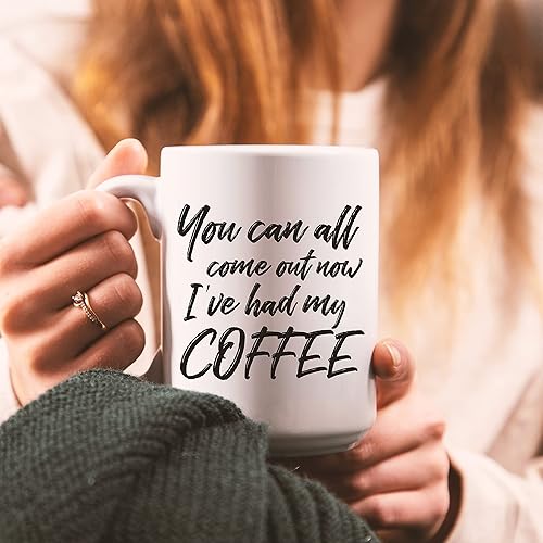 Miniatura 6 de Taza de café divertida con texto en inglés "Come Out Now" bonita taza de cerámica blanca de 15 onzas con un eslogan genial gran regalo único de