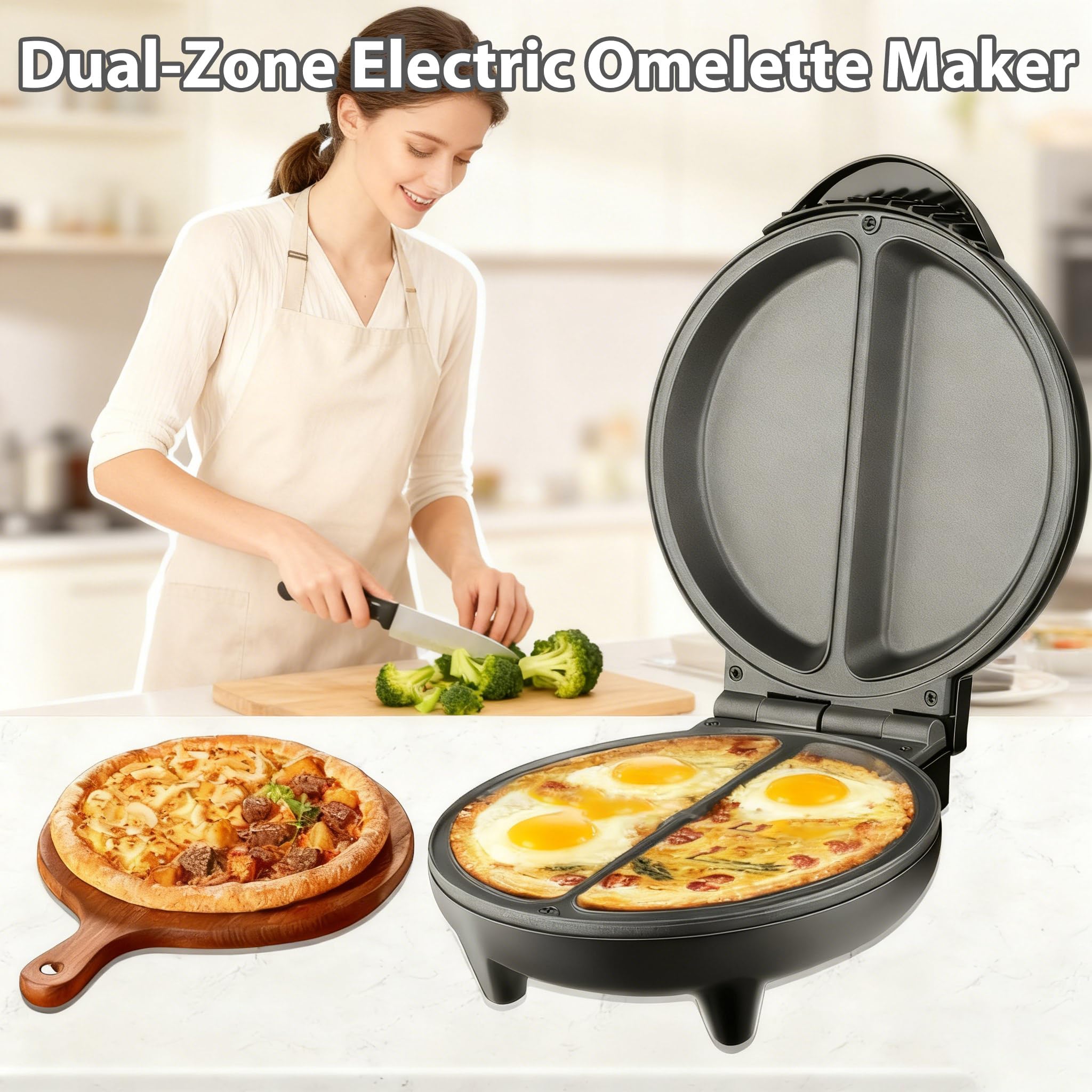 Máquina eléctrica de tortillas, plancha antiadherente de doble zona con placas profundas, tortilla doble abatible y máquina para hacer panqueques para cocinar en casa